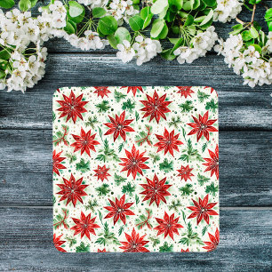 Kerst Rood en Groen Poinsettia Bloemen Glazen Onderzetter