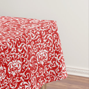 Kerst Rood en Wit Elegant Bloemenpatroon Tafelkleed