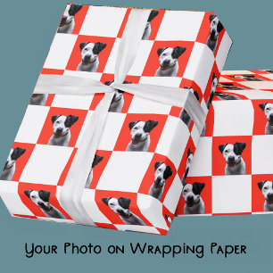 Kerst Rood en Wit Geruit Aangepaste Foto Cadeaupapier
