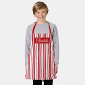 Kerst Rood en Witte Streep Schort (Gedragen)