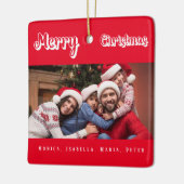 Kerst rood familie foto namen modern keramisch ornament (Links)