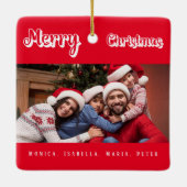 Kerst rood familie foto namen modern keramisch ornament (Achterkant)