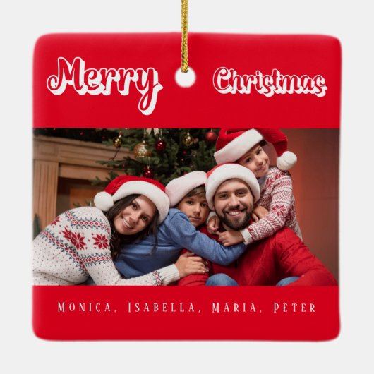 Kerst rood familie foto namen modern keramisch ornament (Achterkant)