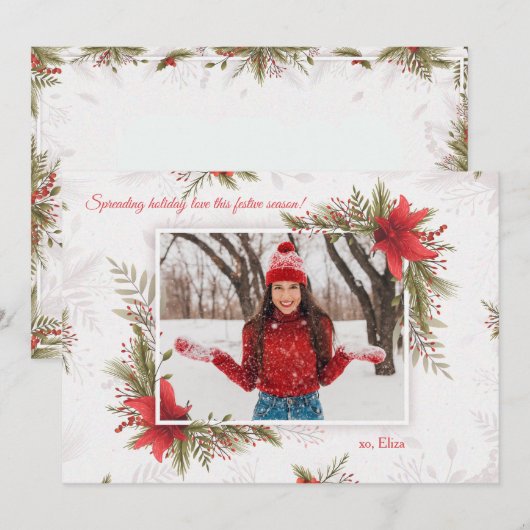 Kerst Rood Foto Vakantie Kaart Horizontaal (Voorkant / Achterkant)