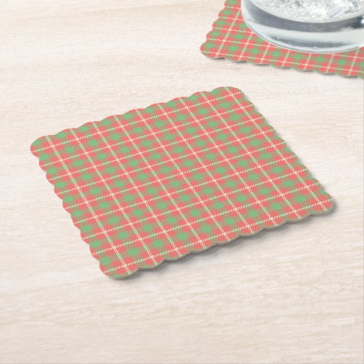 Kerst Rood-Gebaseerd Plaid Kartonnen Onderzetters (Gebogen)