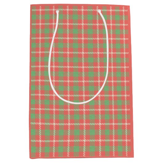 Kerst Rood-Gebaseerd Plaid Medium Cadeauzakje (Voorkant)