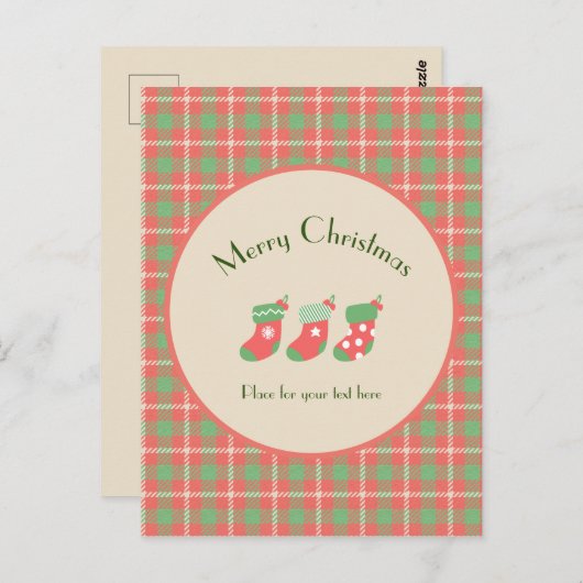 Kerst rood-gebaseerde Plaid Briefkaart (Voorkant / Achterkant)