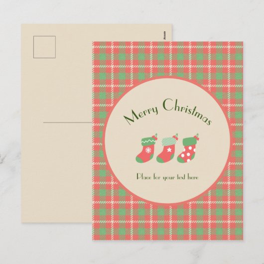 Kerst rood-gebaseerde Plaid Feestdagenkaart (Voorkant / Achterkant)