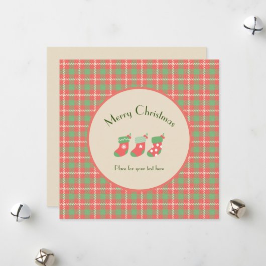 Kerst rood-gebaseerde Plaid Feestdagenkaart (Voorkant / Achterkant in situ)