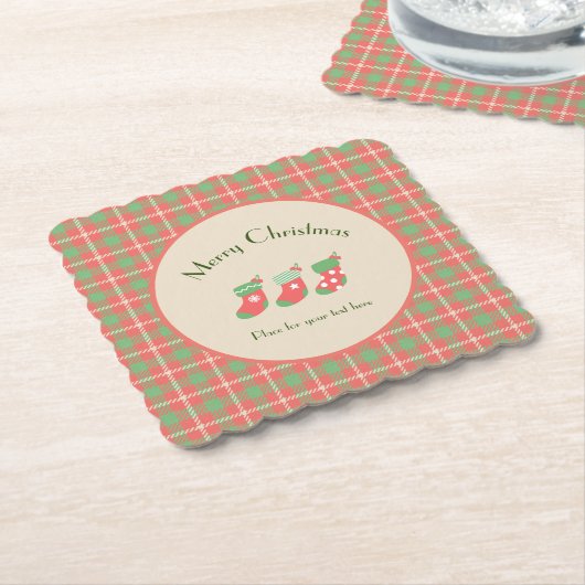 Kerst rood-gebaseerde Plaid Kartonnen Onderzetters (Gebogen)