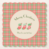 Kerst rood-gebaseerde Plaid Kartonnen Onderzetters (Voorkant)