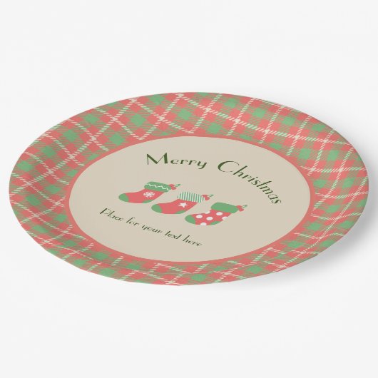 Kerst rood-gebaseerde Plaid Papieren Bordje (Gekanteld)