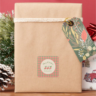 Kerst rood-gebaseerde Plaid Vierkante Sticker