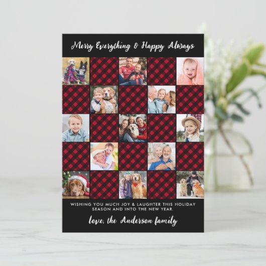 Kerst Rood Geplaagd Custom Patchwork Fotocollage Feestdagenkaart (Staand voorkant)
