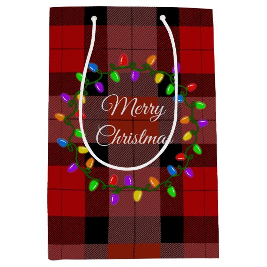 Kerst rood geplakt en licht krans medium cadeauzakje (Voorkant)