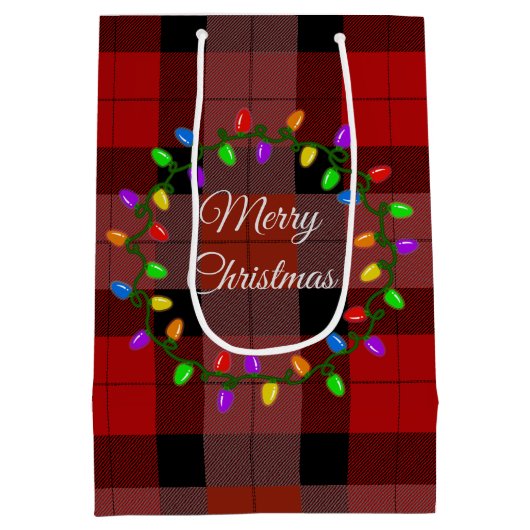 Kerst rood geplakt en licht krans medium cadeauzakje (Achterkant)