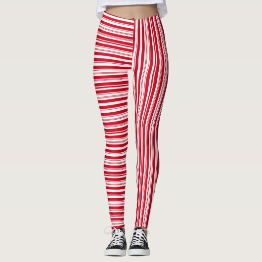 Kerst Rood gestript Snoep Leggings (Voorkant)