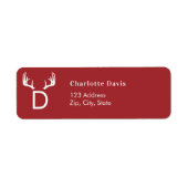 Kerst rood gewei monogram retour adres etiket (Voorkant)