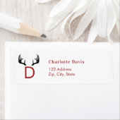 Kerst rood gewei monogram retour adres etiket (Insitu)