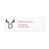 Kerst rood gewei monogram retour adres etiket (Voorkant)