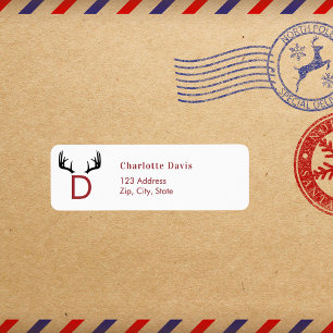 Kerst rood gewei monogram retour adres etiket