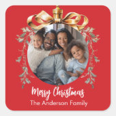 Kerst rood goud Bauble familiefoto Vierkante Sticker (Voorkant)