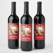 Kerst rood goud Bauble Vrienden Fotofeest Wijn Etiket (Flessen)