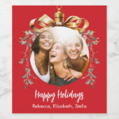 Kerst rood goud Bauble Vrienden Fotofeest Wijn Etiket (Enkel label)