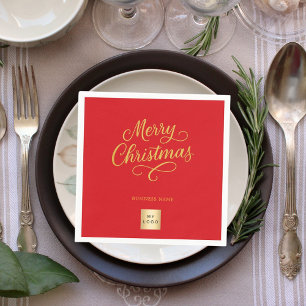 Kerst rood goud bedrijfslogo servet