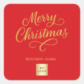 Kerst rood goud bedrijfslogo vierkante sticker (Voorkant)