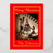 Kerst Rood & Goud Eenvoudige Moderne Foto Folie Feestdagenkaart (Voorkant)