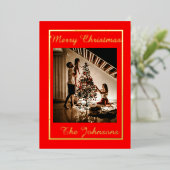 Kerst Rood & Goud Eenvoudige Moderne Foto Folie Feestdagenkaart (Staand Voorkant)