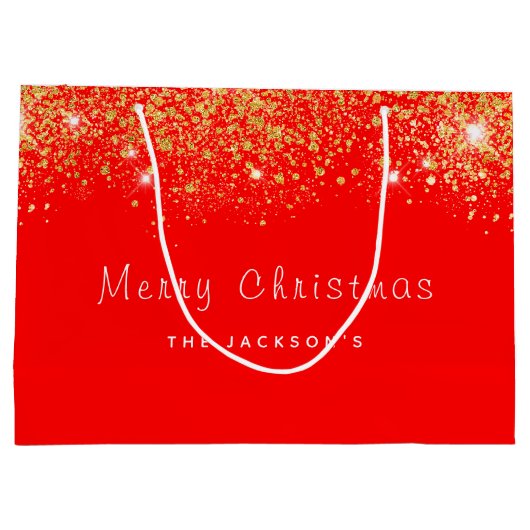 Kerst rood goud glitter familienaam groot cadeauzakje (Achterkant)
