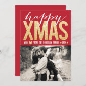 Kerst Rood Goud Glitter Foto Platte Kaart (Voorkant / Achterkant)