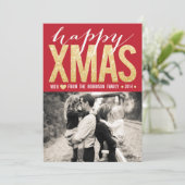 Kerst Rood Goud Glitter Foto Platte Kaart (Staand voorkant)