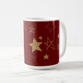 Kerst Rood Goud Glitter Stars Koffiemok (Voorkant rechts)