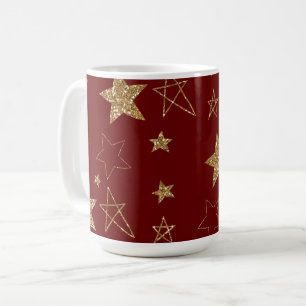 Kerst Rood Goud Glitter Stars Koffiemok