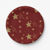 Kerst Rood Goud Glitter Stars Papieren Bordje (Voorkant)