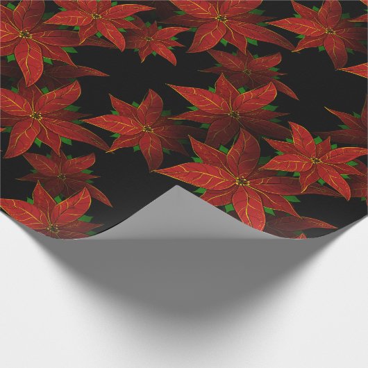 Kerst rood goud Poinsettia Waterverf Cadeaupapier (Hoek)