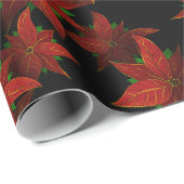 Kerst rood goud Poinsettia Waterverf Cadeaupapier (Rol Hoek)