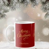 Kerst rood goud script klassieker koffiemok
