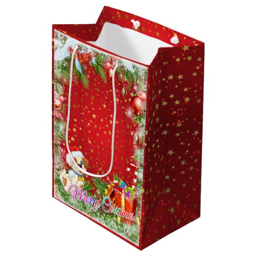 Kerst Rood Goud Starry Medium Gift Bag Cadeauzakje (Voorkant Gekanteld)