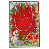 Kerst Rood Goud Starry Medium Gift Bag Cadeauzakje (Voorkant)
