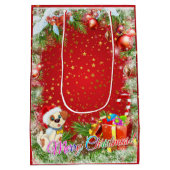 Kerst Rood Goud Starry Medium Gift Bag Cadeauzakje (Achterkant)