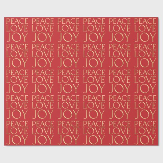 Kerst rood goud typografie Peace Love Joy Cadeaupapier (Vlak)