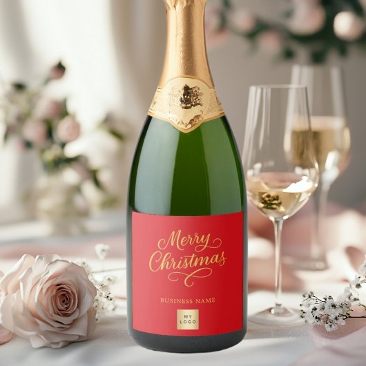 Kerst rood goud zakelijk logo sparkling wijnetiket