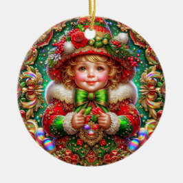 KERST ~ Rood groen 19e eeuw ~ Keramisch Ornament