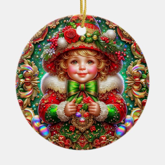 KERST ~ Rood groen 19e eeuw ~ Keramisch Ornament (Voorkant)