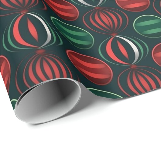Kerst Rood & Groen 3D Ornament Ontwerp Cadeaupapier (Rol Hoek)