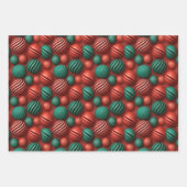 Kerst Rood & Groen 3D Ornament Ontwerp Inpakpapier Vel (Voorkant 3)